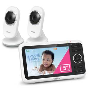 VTech [Upgraded] VM350-2 Baby Monitor, 5\" Screen,2 Cameras,1000ft Range, Night Vision, 2-Way Audio, Lullabies, Secure Transmission No WiFi