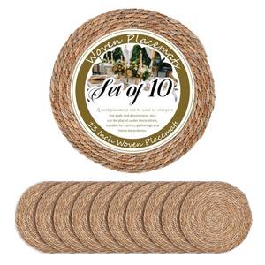 lot 4460 image: GENMOUS Woven Placemats Set of 10, 13 Round Placemats Natural Water Hyacinth Boho Placemats,Farmhouse Rattan Chargers for Dinner Plates,Rustic Braided Wicker Table Mats for Thanksgiving,Home,Wedding
