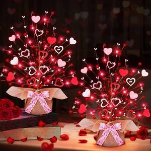 lot 4472 image: TURNMEON 2 Pack Valentines Day Tree Tabletop Decorations - 16 Inch Battery Operated with 14 Red Pink Hearts and 32 Red Berries for Home, Table, Bedroom, Indoor Party, Wedding Decor