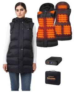 lot 4476 image: Topdot Long Puffer Heated Vest for Women with 16000mAh Battery Pack, 10 Heating Zones Hooded Winter Womens Heated Vest Outwear