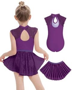 lot 4482 image: JiAmy Girls Ballet Leotards Cutout Back Dance Outfit Toddler Lace Dress Combo with Removable Skirt Dark Purple 11-12 Years