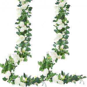 lot 4484 image: Sggvecsy 2Pcs 15.5Ft Artificial Rose Vine Fake Flower Garland Floral Garland Faux Silk Hanging Vine Rose Ivy Vines for Wedding Arch Party Wall Garden Ceremony Background Outdoor Decor (White)