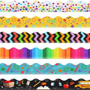 lot 4488 image: Geyee 84 Pieces 83 Feet Classroom Bulletin Board Borders Scalloped Rainbow Bulletin Board Trim Adhesive Decorations Colorful for Chalkboard, 6 Designs(Classic Style)
