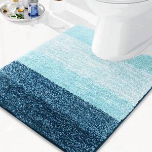lot 4506 image: Arotive Microfiber Bathroom Rugs, Shaggy Soft and Absorbent Contour Toilet Rugs, Non-Slip, Thick Plush Machine Washable Dry Bath Mats for Toilet Base, 24x20, Peacock Blue, U-Shape