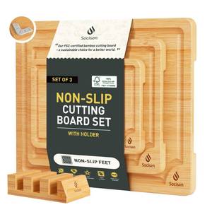 lot 5379 image: Bamboo Cutting Board Set Non Slip Feet with Holder Over Sink Kitchen Gadgets Seller 2025 First Apartment Must Haves Things Stuff Accessories House Warming Decor Housewarming Hostess Host Gifts