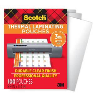 lot 5382 image: Scotch Thermal Laminating Pouches, for Use with Thermal Laminators, 8.9 x 11.4 Inches, Letter Size Sheets, 100-Pack