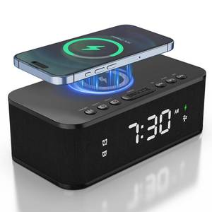 lot 5383 image: Fansbe Direct Digital Alarm Clock White Noise, Loud Digital Alarm Clocks Bedrooms, Alarm Clock Speaker Wireless Charger AUX USB Bluetooth Speaker 1224H Dual Alarm Snooze Adjustable Brightness, Black