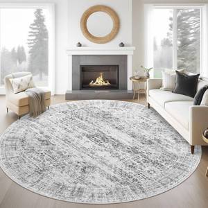 lot 5385 image: Soalmost 6x6 Grey Round Rug 6ft Living Room Circle Rug Gray Vintage Round Area Rug Non Slip Indoor Carpet for Dining Room Bedroom