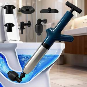 lot 5388 image: Toilet Plunger, High Pressure Toilet Plunger, Heavy-Duty Clog Remover for Toilets, Washbasin, Vegetable Basin and Floor Drain, Four Nozzles, Blue