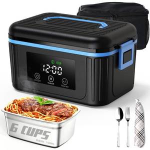 lot 5412 image: POFABIK Cordless Electric Lunch Box for Adults, Heated Lunch Box for Men, 6 Cups Self Heating Lunch Box, Battery Powered, 304 Stainless Steel, 18000mAh, Portable Food Warmer with Insulated Carry Bag
