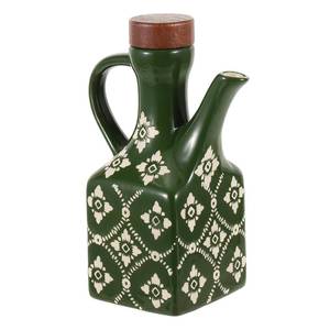 lot 5415 image: MegoSage 8.5 oz Green Ceramic Olive Oil Dispenser Bottle Decorative Olive Oil Dispenser Bottle with Handle & Wooden Stopper Relief Opaque Ceramic Oil Cruet for Kitchen Cooking Oil Vinegar