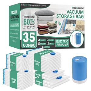 lot 5417 image: Cozy Essential Travel Vacuum Storage Bags with Rechargeable Cordless Electric Pump, Space Saver Bags for Luggage, Suitcase, Carry-On, for Clothes, Blankets, Comforters, Pillows, 35 Combo