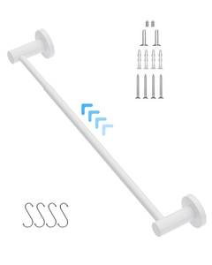 lot 5418 image: Adjustable Single Towel Bar 16 to 27.6 Inch, iMomwee Oil Rubbed White Finished Stainless Steel Bath Towel Holder, Wall Mounted Towel Rail for Bathroom Kitchen Washroom, 1 Diameter Towel Rod with Hook