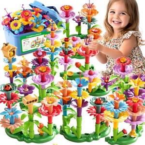 lot 5421 image: LILYBUDS 148 Pcs 3 Year Old Girl Gifts,Flower Garden Building Toy Set Toddlers Toys Gifts Best Educational Learning Fine DIY Crafts Stem Construction Stacking Kit,for 3 4 5 6 7 Year Kids Birthday