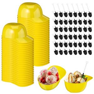 lot 5424 image: Gejoy 48 Set Yellow Helmet Snack Ice Cream Construction Hard Hats Bowl 8 oz Mini Sundae With Novelty Disposable Plastic Shovel Shape Dessert Spoon for Worker Theme Party