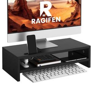lot 5427 image: Wood Monitor Stand Riser, 2 Tier Stable Computer Monitor Riser for Desk Organizers, Anti-slip Laptop Riser Computer Monitor Shelf for PC Notebook Printer Computer iMac, Easy to Assemble, Black