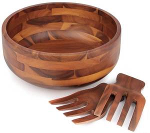 lot 5428 image: AIDEA Acacia Wood Salad Bowl Set with 2 Wooden Hands, Large Salad Bowl with Serving Utensils, Big Mixing Bowl for Fruits, Salad, Cereal, Corn flake,Pasta 11 Diameter x 4.5 Height