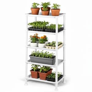 lot 5448 image: RooTrimmer 5-Tier Seed Starter Trays Plant Stand, with Bottom-Watering Design��Shelf for Indoor Outdoor Seedling Sprouting Greenhouse, Space-Saving for Small Cell Trays & Nursery Pots, White