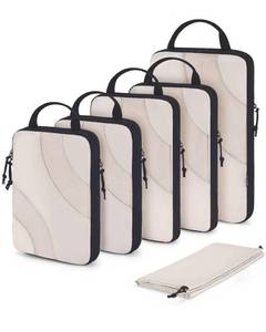 lot 6024 image: BAGSMART Compression Packing Cubes for Travel, 6 Set Travel Packing Cubes for Suitcases, Compression Suitcase Organizers Bag Set, Lightweight Packing Organizers White Opal