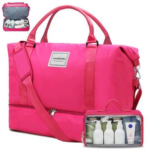 lot 6315 image: WOOMADA Weekender Overnight Bag for Women, Carry on Shoulder Travel Duffel with Shoes Compartment,Gym Bag with Toiletry Bag(hot pink)