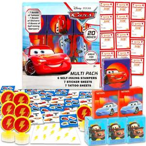lot 6327 image: Disney Cars Valentines Day Classroom Gift Exchange Set - Bundle with 20 Treat Boxes with Stickers, Tattoos, Stampers for Valentines Classroom Party  Lightning McQueen Goodie Bags