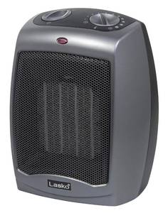 lot 6334 image: Lasko Portable Indoor Electric Ceramic Space Heater with Tip-Over Safety Switch, Overheat Protection and Thermostat, 2 Speeds, Safe for Home, 9.2 Inches, Dark Gray, 1500W, 754201