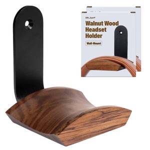 lot 6351 image: Mt.Jun Wood Headphone Wall Mount Holder, with VHB Adhesive Tape and Screw, Holds 10 lbs (Black & Walnut Wood, 2 Pack)