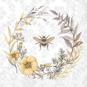 lot 6352 image: Boston International IHR 3-Ply Paper Napkins, 20-Count Lunch Size, Bee Wildflower Wreath
