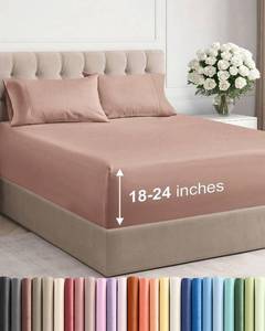 lot 6357 image: Extra Deep Twin XL Sheet Set - 4 Piece Breathable and Cooling Sheets - Hotel Luxury Bedding for Women, Men, Kids & Teens - Easy & Secure Fit - Soft, Wrinkle Free and Comfy - Extra Deep Pockets - Mauve