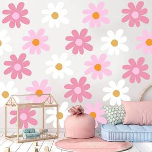 lot 6365 image: TaoBary 12 Sheet Daisy Wall Sticker Decal Removable Cute Daisy Bedroom Room Decor Flower Wall Sticker Pink White Flower Decal Wallpaper Peel and Stick for Nursery Home(Classic Color,Delicate Style)
