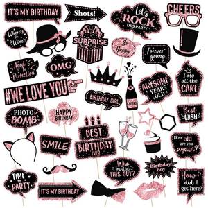 lot 6368 image: Outus 36 Pcs Birthday Photo Booth Props Kit Happy Birthday 40th- 50th-60th Photobooth Graduation Wedding New Year Party Decor Funny Cute Prom Disco Mardi Gras Holiday Supplies(Rose Gold and Black)