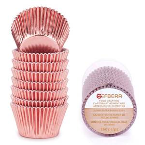 lot 6371 image: Gifbera Jumbo Metallic Rose Gold Foil Cupcake Liners Molds, 160-Count