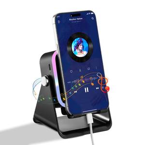 lot 6374 image: Wireless Induction Speaker 5-in-1 Bluetooth Speaker with Phone Holder, Surround Sound, 3500mAh, 8 RGB Ambient Lights, 360° Adjustable Stand, Holder for iPhoneAndroidiPad Gifts for Men Women (Black)