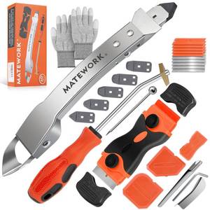 lot 6376 image: Caulking Tool Kit, Matework Stainless Steel Caulk Remover Caulking Tool Set with Cut Resistant Gloves, Scraper, Silicone Caulking Tools, 4 in 1 Caulking Finishing Tool for Bathroom Kitchen Living Room