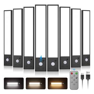 lot 6378 image: 8 8pack Motion Sensor Under Cabinet Lighting Wireless with Remote, Aluminum Alloy Under Counter Lights for Kitchen,56 LED-3 Color& 7 Levels,3000mAh Cabinet Lighting,Magnetic Under Cabinet Lights