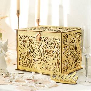 lot 6379 image: CYAOOI Glittery Gold Wedding Card Box with Lock, Wooden Gift Card Box for Wedding Reception, Elegant Wedding Money Envelope Card Box Holder for Party Graduation Birthday Baby Shower Decorations