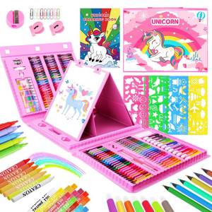 lot 6381 image: homicozy Art Supplies for Kids,Drawing Kits Unicorn Art Case Coloring Set with Double Sided Trifold Easel,Crayon,Colored Pencil,Marker,Coloring Book,Stencil,Sticker,Drawing Stuffs Gifts for Girls 4-12
