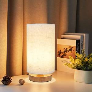 lot 6387 image: Small Bedside Table Lamp for Bedroom, Minimalist Wood Base & Round Fabric Shade, Mini Cute Cozy Warm White Nightstand Boho Lamp, Study Desk Night Stand Light for Room, Dorm, Nursery, Living Room