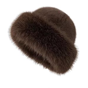 lot 6389 image: Womens Winter Faux Fur Bucket Hat, Warm Faux Mink Plush Hat Fluffy Fisherman Fuzzy Bucket Hat Russian Hat for Outdoor (Brown)
