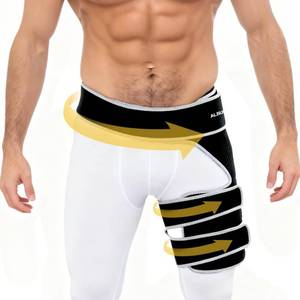 lot 6392 image: Compression Support Wrap for Thigh Injury,Hip Brace for Women Men Sciatica Pain Relief Devices,Hip Flexor Compression Wrap for Comfortable Thigh,Sciatic Nerve,Labral Tear,Hamstring Pull(Black-Right)