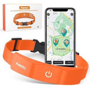 lot 6407 image: GPS Wireless Dog Fence with Free App, Electric Fence System with Training Collar, Portable Fence for Outdoor Use, Rechargeable Waterproof Flexiable Collar, Adjustable for Large Medium Dogs (Orange)