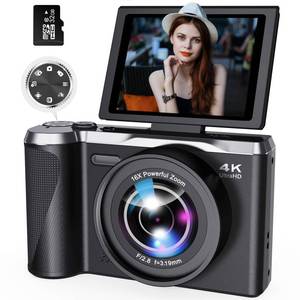 lot 6426 image: Digital Camera 4K for Photography and Video, 56MP Autofocus Vlogging Camera for YouTube, 3 180° Flip Screen & 16X Digital Zoom, Compact Travel Cameras with 32GB SD Card for Beginners & Adults