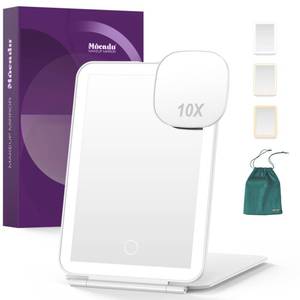 lot 6441 image: Mocado LED Foldable Travel Makeup Mirror - 5x7 inches 3 Colors Light Modes USB Rechargeable Touch Screen, Portable Tabletop Cosmetic Mirror for Travel, Cosmetic, Office (White)