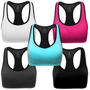 lot 6450 image: MIRITY Women Racerback Sports Bras - High Impact Workout Gym Activewear Bra Color Black Grey Blue Hotpink White Pack of 5 Size M