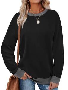lot 6486 image: Saloogoe Black Sweatshirt Women Light Weight Long Sleeve T Shirts Tops Trendy Winter Clothing Fashion 2025 Loose Fit M