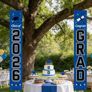 lot 6488 image: Graduation Decorations 2026 GRAD Banner, Blue Porch Door Sign Welcome Banners for Indoor Outdoor Wall Graduated Decoration for Congrats Class of 2026, School Supplies, Graduation Party (Blue)