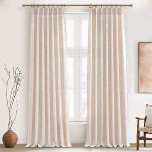 lot 11748 image: Unique Thick Natural Linen Pleat 86 Inch Curtains 2 Panels Set for Kids Bedroom, Country Farmhouse Memory Trained Pinch Pleated Burlap Light Filtering Sheer 40 x 86 Inches Length for Office with Hooks