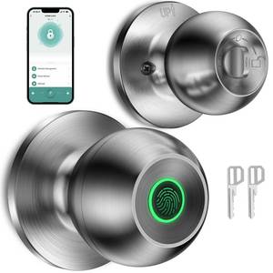 lot 11768 image: Fingerprint Door Lock�� Smart Biometric Door Lock Fingerprint Door knob with App Control Suitable for Bedroom,Utility Room,Apartments Offices,Hotels(Silver)