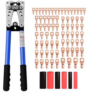 lot 11774 image: Sanuke Battery Cable Lug Crimping Tool for AWG10-10, Wire Crimper with 78pcs Copper Lug Ring Terminal Connectors, 110pcs Heat Shrink Tubing, Electrical Wire Crimping Tool Set (Used) (Missing Pieces)