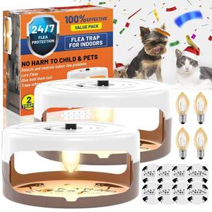 lot 11790 image: 2 Pack Flea Traps for Inside Your Home, Indoor Flea Light, Bed Bug Killer with 8 Sticky Pads & 4 Light Bulb, Odorless Natural Insect Infestation Treatment Trap for Kid Pet